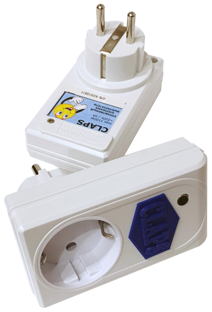 Хлопковый выключатель CLAPS PLUG в белом корпусе. Показаны два выключателя для лучшего обзора со всех сторон корпуса. Идеальное срабатывание - только на хлопки.