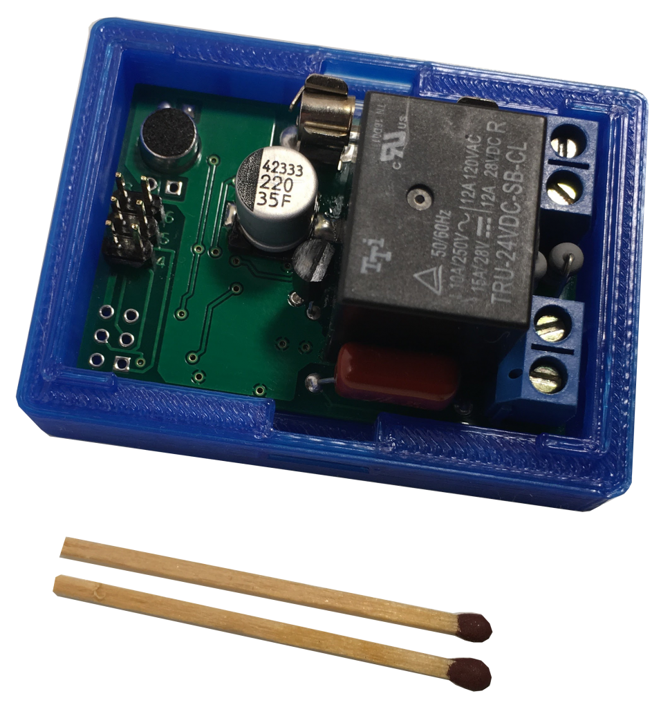 Надежное и безошибочное включение света на хлопки обеспечивает высокотехнологичный, электронный, хлопковый выключатель CLAPS MAX. Показана электронная плата выключателя CLAPS MAX, расположенная в нижней части корпуса корпуса.