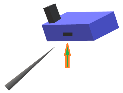 Прибор DreamTrainer-расположение кнопки управления прибором, нажатие кнопки острым предметом.